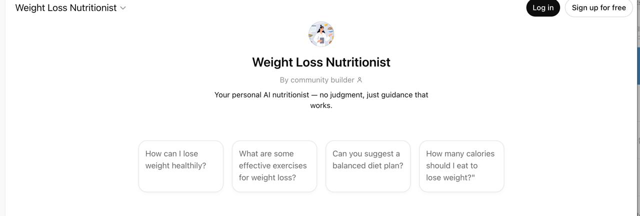 Weight Loss Nutritionist GPT interface